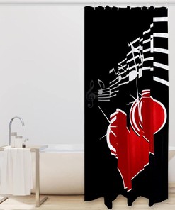 Love Heart and Music Notes Shower Curtain in Red for Bathroom Decor