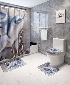 Lovely Dolphin Shower Curtain with Sea World Theme, Waterproof Fabric and Bathroom Curtain