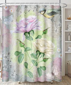 Lovely Vintage Butterfly Flower Shower Curtain for Spring Vibes