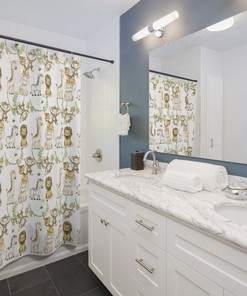 Lovely Watercolor Safari Jungle Animals Shower Curtain for Kids Bathroom Boy Girl Room Decor