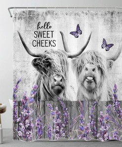 Magnify any Bathroom Decor with Purple Lavender Grey Highland Cow Shower Curtain and Accessories Set
