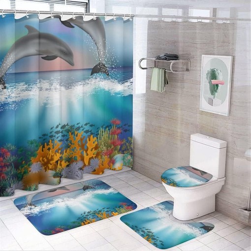 Majestic Dolphin Jumping Shower Curtain for Waterproof and Serene Bathroom Decor