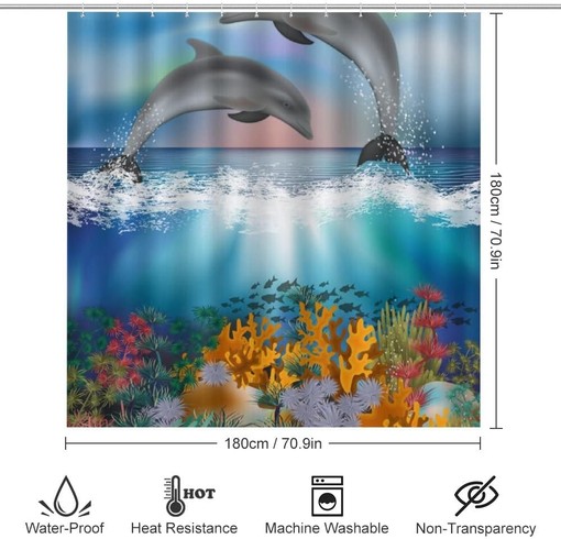 Majestic Dolphin Jumping Shower Curtain for Waterproof and Serene Bathroom Decor