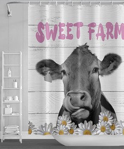 Marble Farmhouse Cow Shower Curtain - Bathroom Decor