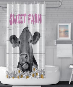 Marble Farmhouse Cow Shower Curtain - Bathroom Decor