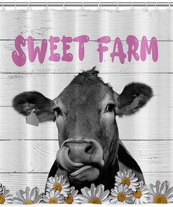 Marble Farmhouse Cow Shower Curtain - Bathroom Decor