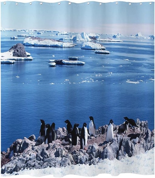 Marine Life and Glacier Shower Curtain with Penguins