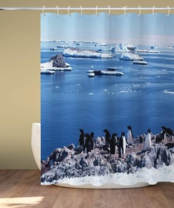 Marine Life and Glacier Shower Curtain with Penguins