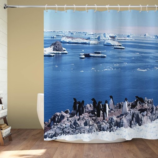 Marine Life and Glacier Shower Curtain with Penguins