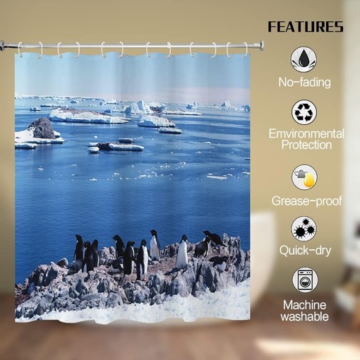 Marine Life and Glacier Shower Curtain with Penguins