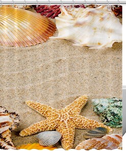 Marine Starfish Colorful Seashells Fabric Shower Curtain for Bathroom Decor