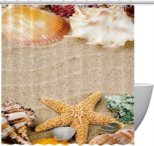Marine Starfish Colorful Seashells Fabric Shower Curtain for Bathroom Decor
