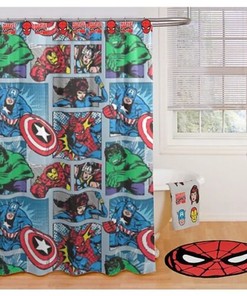 Marvel Comic Shower Curtain and Hook Set for Kids Bathroom 