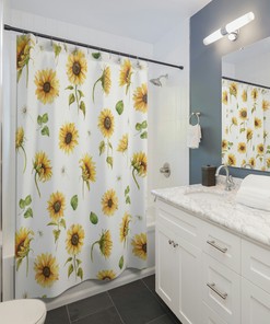Matching Watercolor Yellow Sunflower Shower Curtain - Cute Bathroom Curtains - Waterproof Curtains - Home Decor