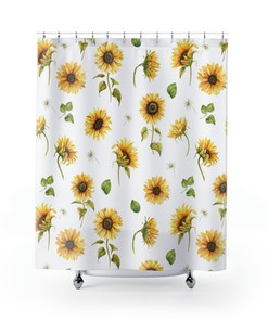 Matching Watercolor Yellow Sunflower Shower Curtain - Cute Bathroom Curtains - Waterproof Curtains - Home Decor