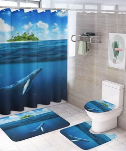 Megalodon Shark Near Island Shower Curtain for Bathroom, Housewarming Gift