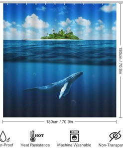 Megalodon Shark Near Island Shower Curtain for Bathroom, Housewarming Gift