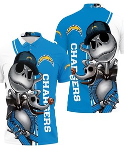 Men's Los Angeles Chargers Jack Skellington and Zero Polo Shirt - Fun and Festive Design