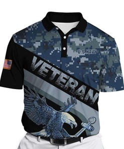 Men's US Navy Eagle Honor the Fallen Camo Polo Shirt - Perfect Father's Day Gift
