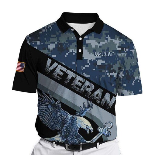 Men's US Navy Eagle Honor the Fallen Camo Polo Shirt - Perfect Father's Day Gift