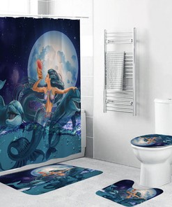 Mermaid Dolphin Shower Curtain for Underwater Bathroom Decor