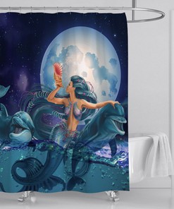 Mermaid Dolphin Shower Curtain for Underwater Bathroom Decor