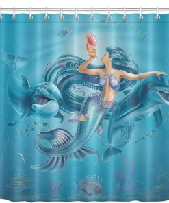 Mermaid and Dolphins Shower Curtain Bath Curtain Set for a Dreamy Underwater Bathroom Decor