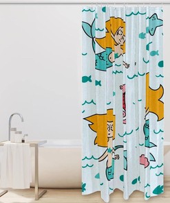 Mermaid and Seashell Shower Curtain with Seahorse for Home Decor