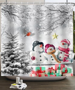 Merry Christmas Forest Truck Shower Curtain with Snowflakes for Bathroom Decor