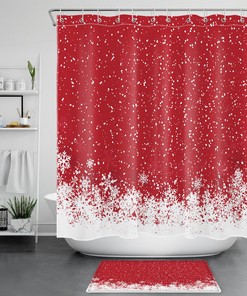 Merry Christmas Red Snowflake Shower Curtain for Bathroom Decor