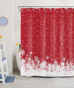 Merry Christmas Red Snowflake Shower Curtain for Bathroom Decor