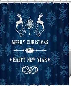 Merry Christmas Reindeer Snowflakes Fabric Shower Curtain for Bathroom Decor