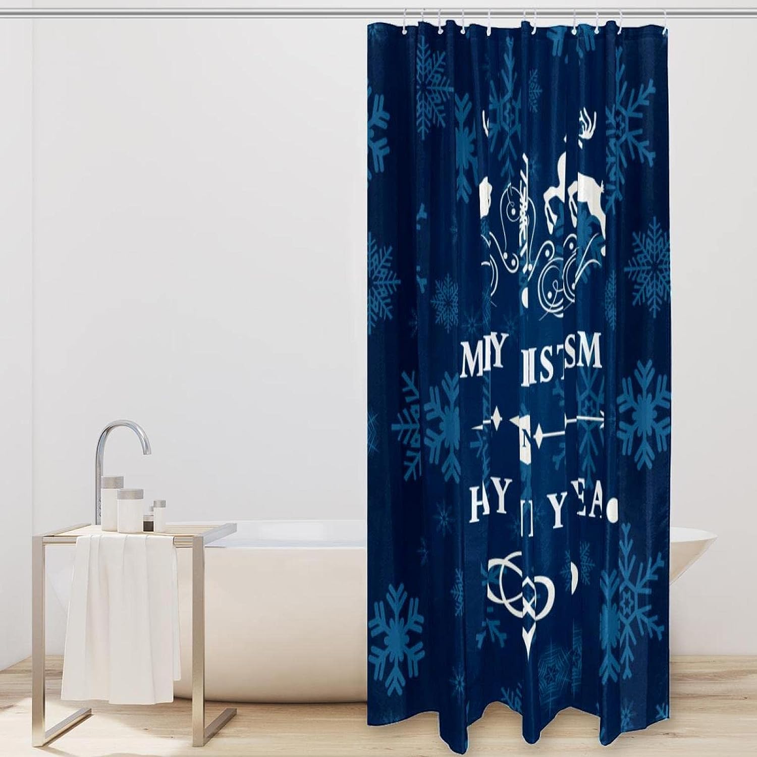 Merry Christmas Reindeer Snowflakes Fabric Shower Curtain for Bathroom Decor