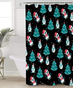 Merry Penguin Christmas Shower Curtain - Spruce up Your Christmas Bathroom Decor