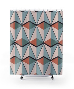 Mid-Century Modern Geometric Retro Shower Curtain for Bathroom