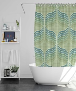 Mid-Century Vintage Geometric Fabric Shower Curtain - Unique Home Decor Gift