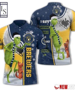 Milwaukee Brewers Polo Shirt with Grinch Design - Perfect Gift for Baseball Fans this Holiday Season