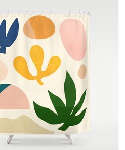 Minimalist Botanical Tropical Shower Curtain, Waterproof and Washable Bath Curtain for Home Decor