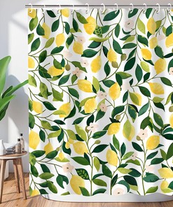 Minimalistic Lemon Green Leaves Shower Curtain for Modern Bathrooms