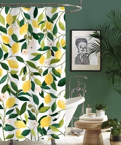 Minimalistic Lemon Green Leaves Shower Curtain for Modern Bathrooms
