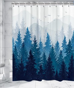 Misty Forest Mountain Shower Curtain Nature Scenery Bathroom Decor
