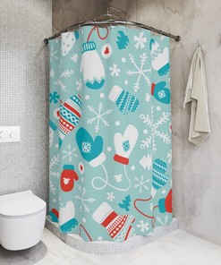 Mittens Snowflake Winter Shower Curtain for Holiday Bathroom Decor