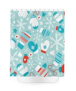 Mittens Snowflake Winter Shower Curtain for Holiday Bathroom Decor