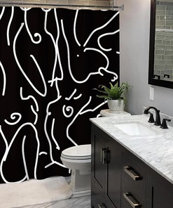 Modern Black and White Nude Art Line Women Shower Curtain for Minimalist Bathroom Decor
