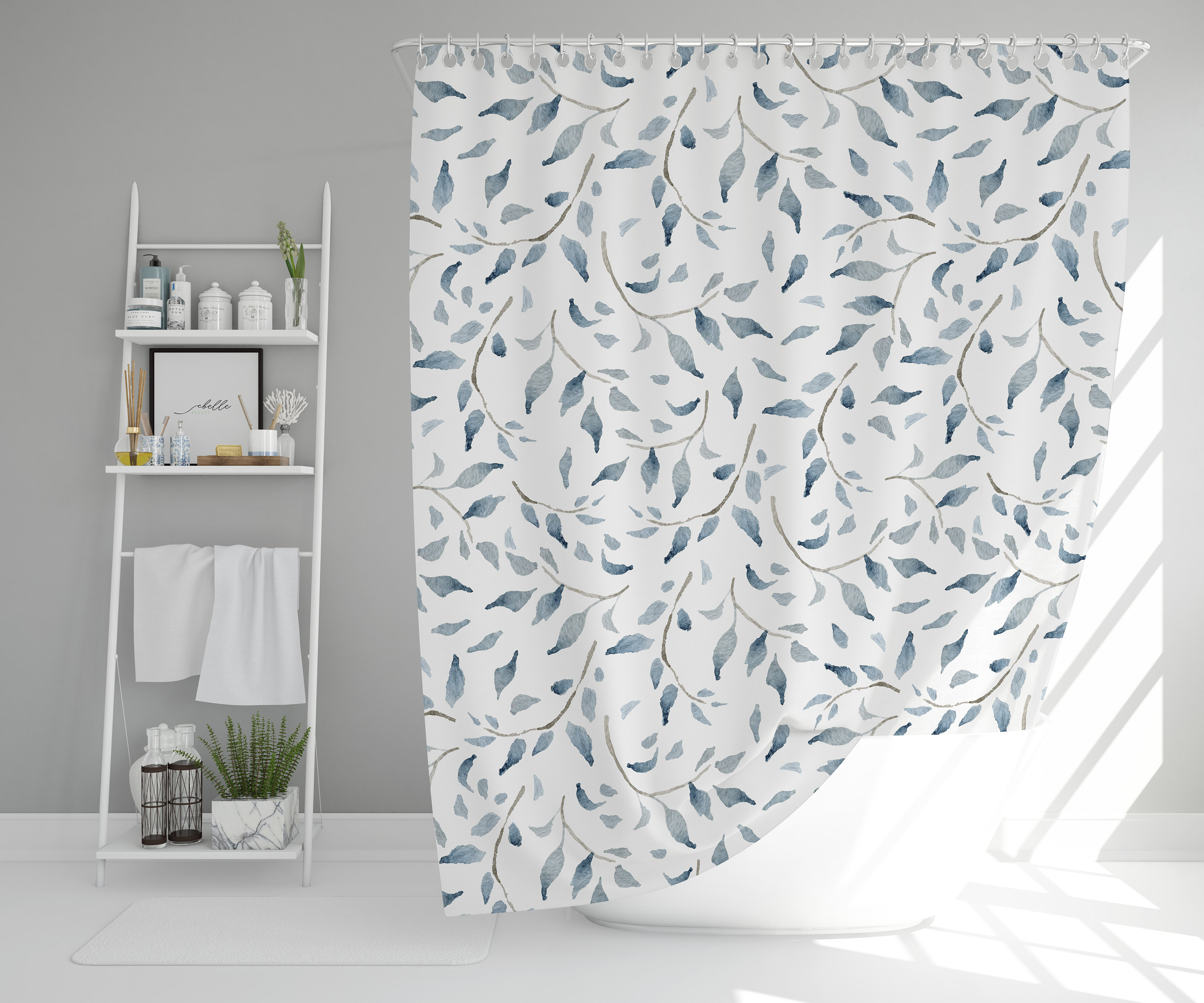 Modern Farmhouse Watercolor Print Shower Curtain - Stylish Bathroom Accessory
