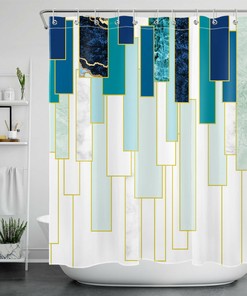 Modern Geometric Pattern Shower Curtain in Teal and White Marble - Bathroom Accessory Home Decor