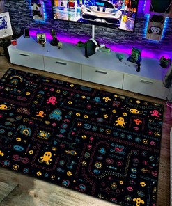 Modern Pac-Man Inspired Arcade Pattern Area Rug - Personalize Your Home Decor with this Stylish Rug