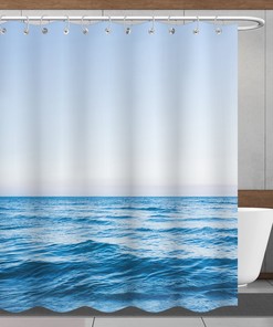 Modern Sea Ocean Waves Shower Curtain for Nature Scenery Bathroom Decor