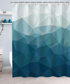 Modern and Contemporary Geometric Navy Blue Ombre Shower Curtain with Mountain Patterns - Ideal for a Sophisticated Bath Space