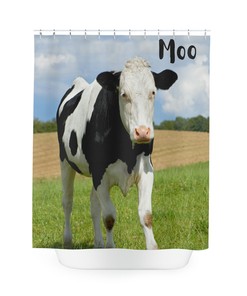 Moo Cow Shower Curtain with Shower Curtain Rings - Quirky and Unique Addition to Your Bathroom Decor